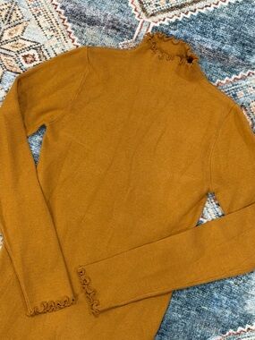 Hem & Thread Mustard Long Sleeve Lettuce Edge Top